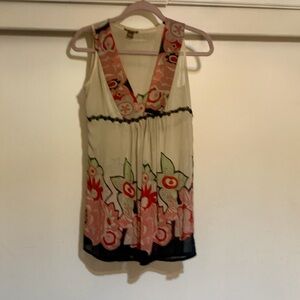Floral Sleeveless Top - Cream and Red, can be worn with leggings size Small